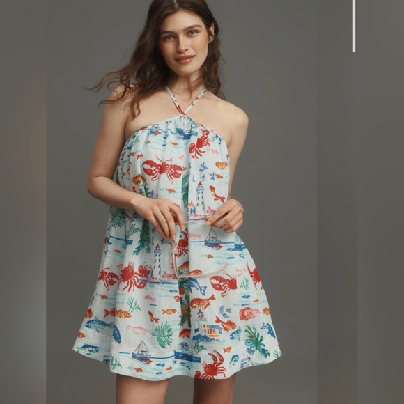 Anthropologie Dresses & Skirts - Anthropologie Maeve Ocean Printed Halter Swing Mini Dress NWT - Small